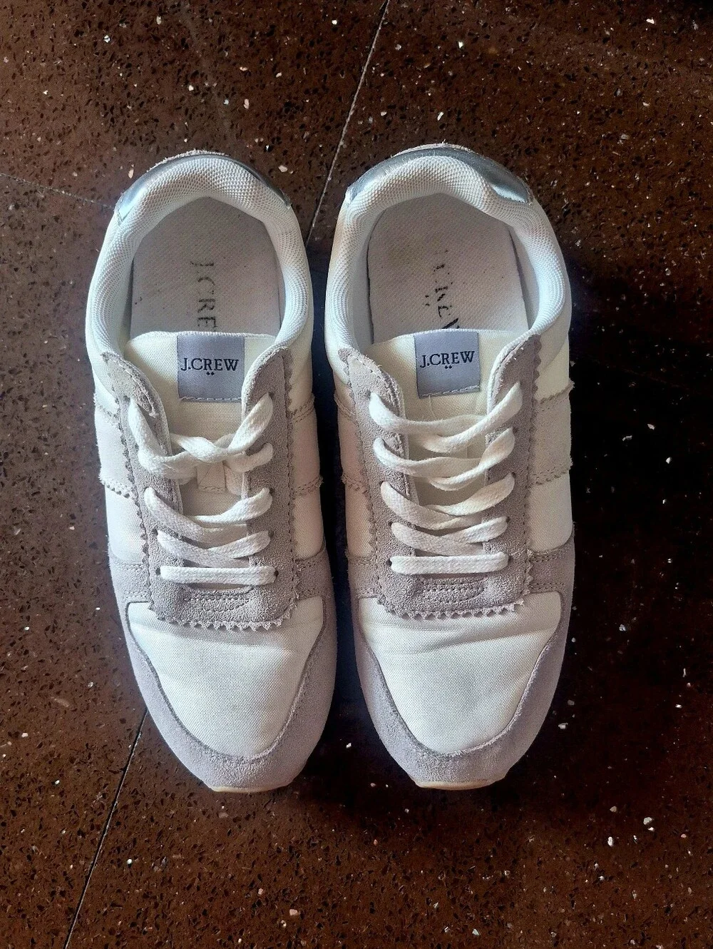 J. Crew Beige and Silver Suede Sneakers